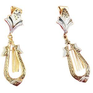 Harp Earrings, vintage, clip back, moving strings